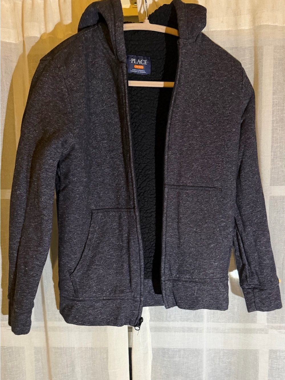 The Children's Place Dark Heather Gray Hooded Sherpa-Lined Puffer Jacket
